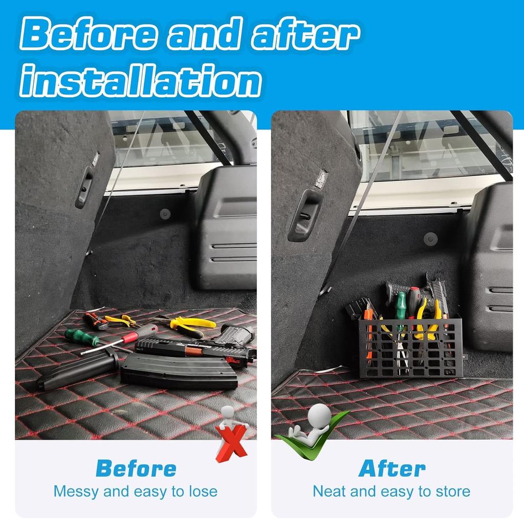 Universal Metal Car Storage Box with Small Cargo Molle Panel Frame Storage System for and Home Black Pockets, Cars, Trucks, RVs, Boats, Storage,