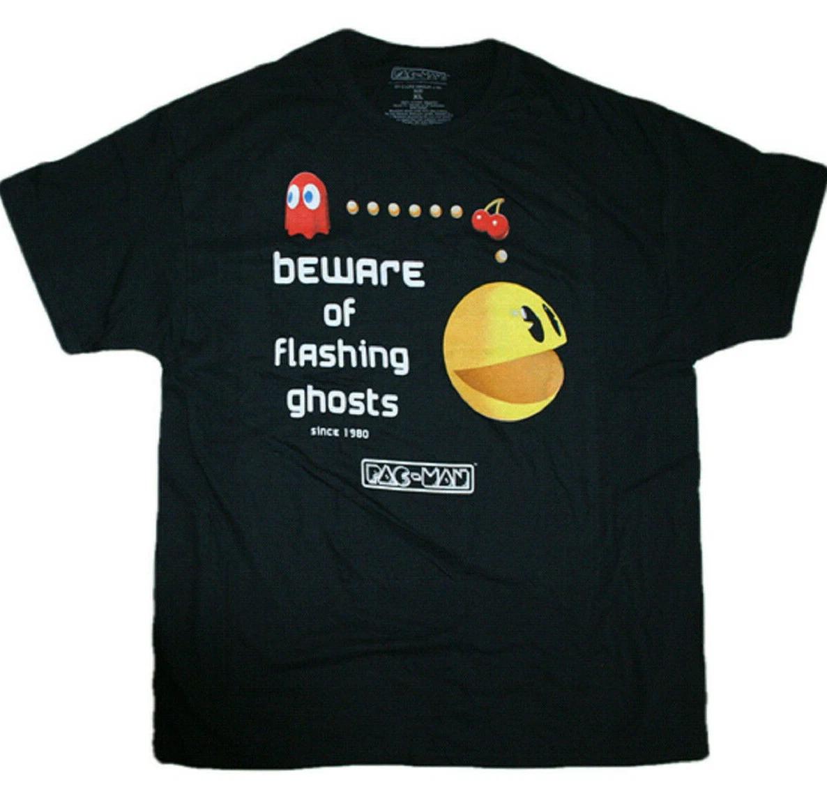 Pac-Man Beware of Flashing Ghosts Men s Black T-Shirt NWT XL