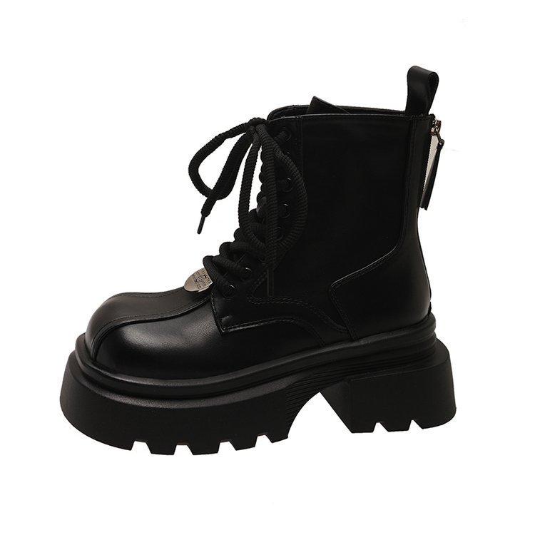 European thick-soled Martin boots for women's 2025 autumn and winter new breathable fashion big head lace-up fashion boots British style short boots