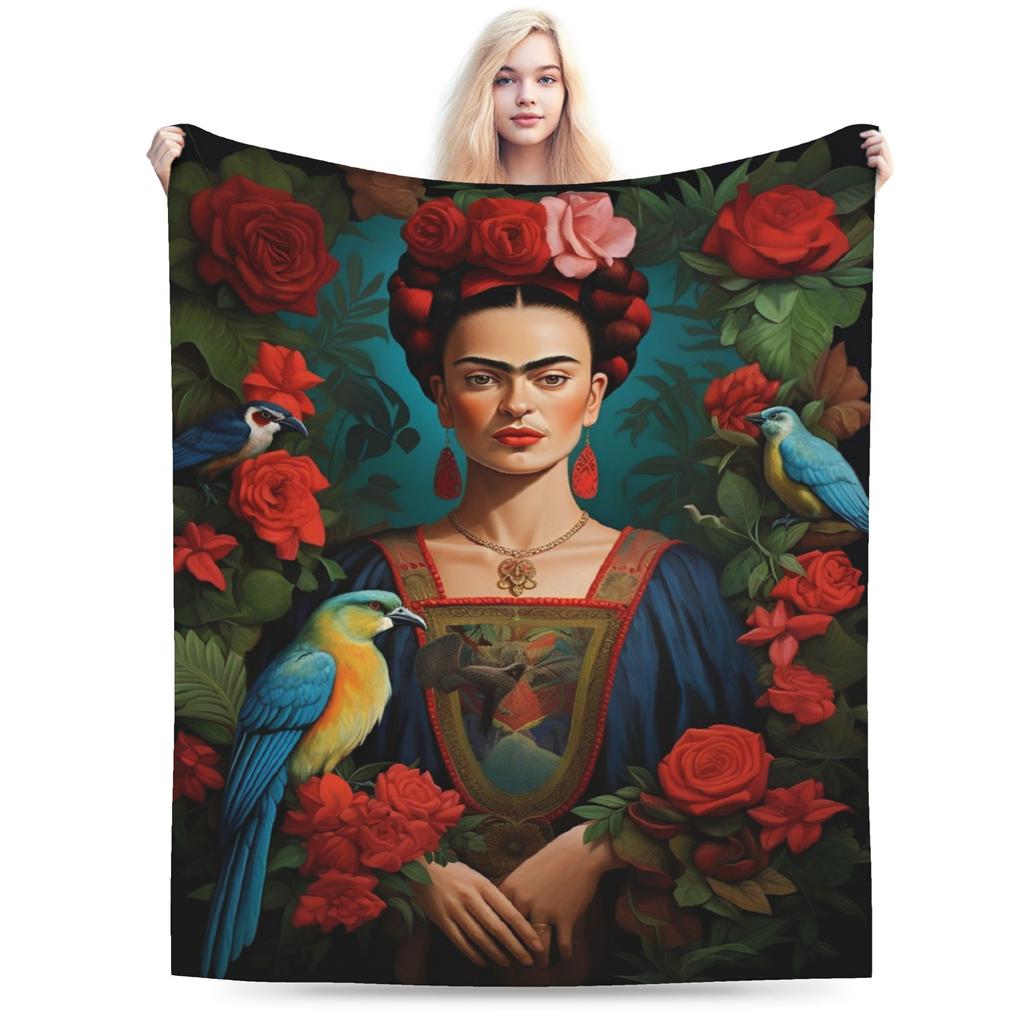 Fridaes Kahloes Merch Deky Měkký Korálový Fleece Plyšový Přehoz Pohodlná Přikrývka
