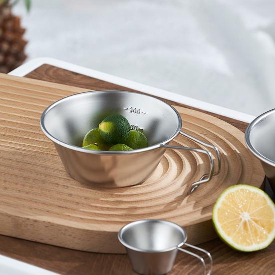 Stal nierdzewna Miska Campingowa 300/500ML z Uchwytem Przenośna Lekka Outdoor Turystyka Piknik Miska na Zupę Kubek ze Skalą