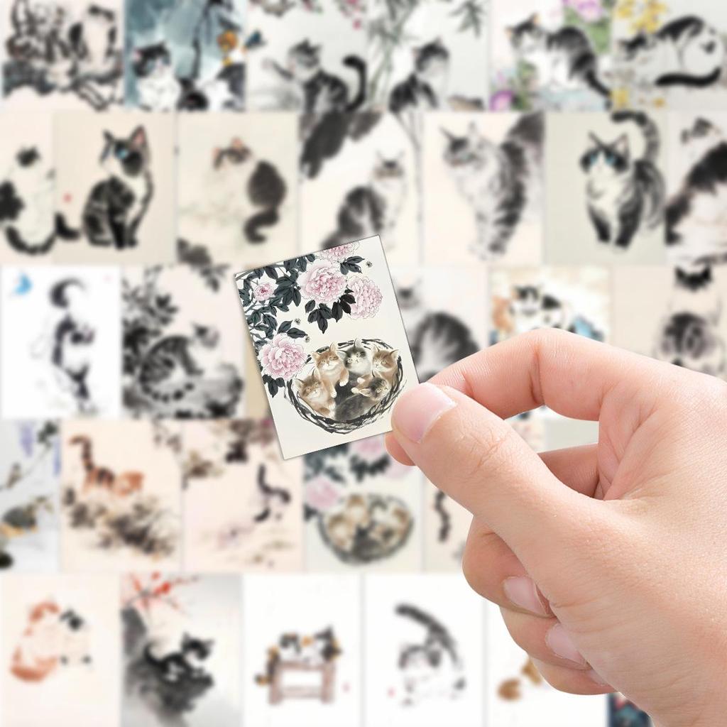 60-Piece Chinese Ink Painting Cat Phone Case - Cute, Creative, Waterproof, Hand-Painted Design