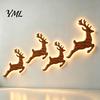 LED Backlit Silhouette Christmas Reindeer Wall Light, Wooden with Warm Backlight, Modern Farmhouse Interior Decor Battery Operated Lighted Festive Art