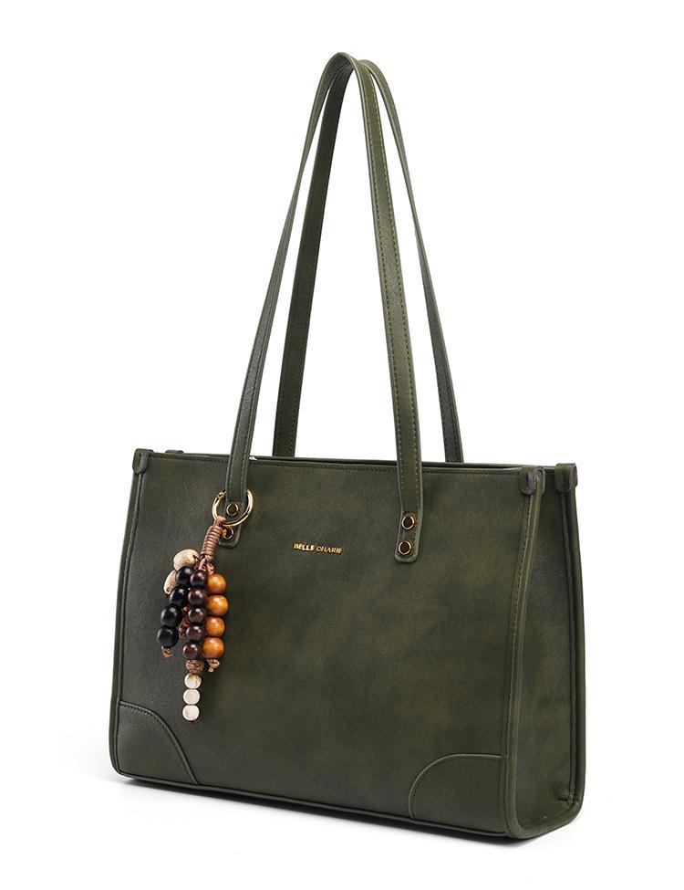 Women's Olive Green Retro Tote Bag - High-end Shoulder Bag for Autumn/Winter 2025
