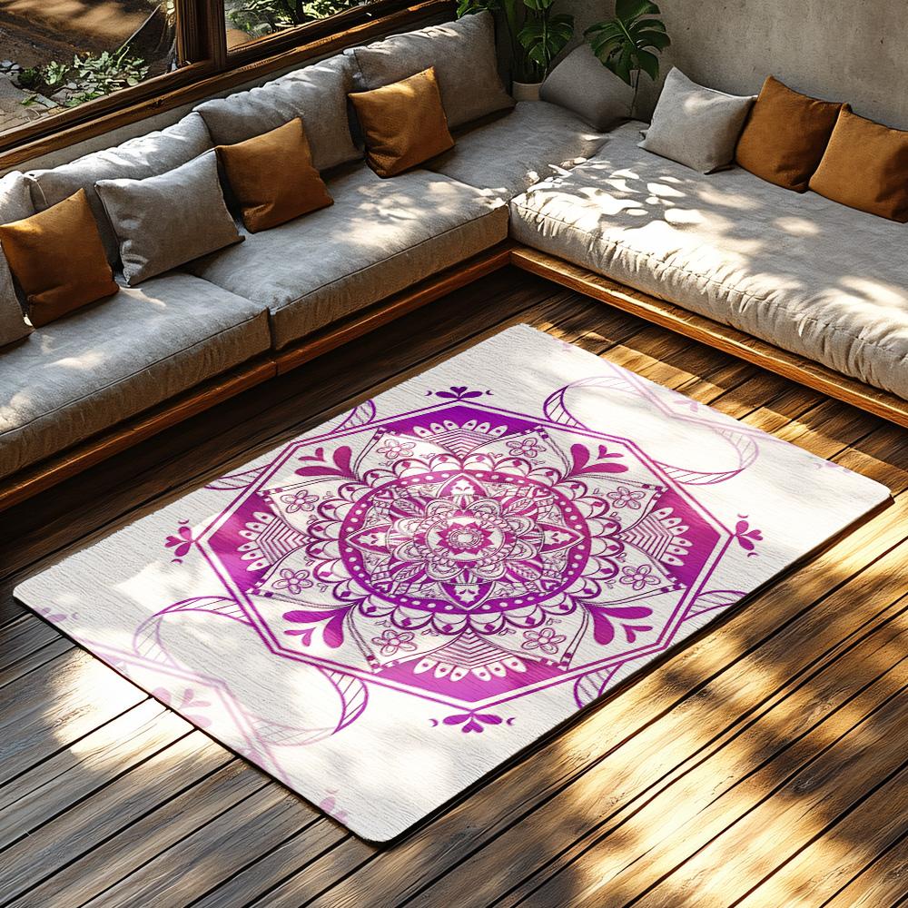 Boho Persian Area Rug Mandala Pattern Mat Washable Floor Carpet Non Slip Home Decor Purple Aesthetic Room Rug Modern Accent Deco