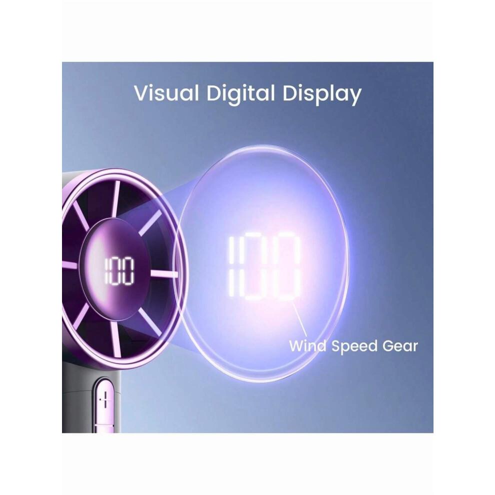 Portable Handheld Fan, 1-100 Speed Adjustable, 3000mAh Rechargeable, Metal Body, Digital Display, for Travel/Camping/Outdoor – Grey