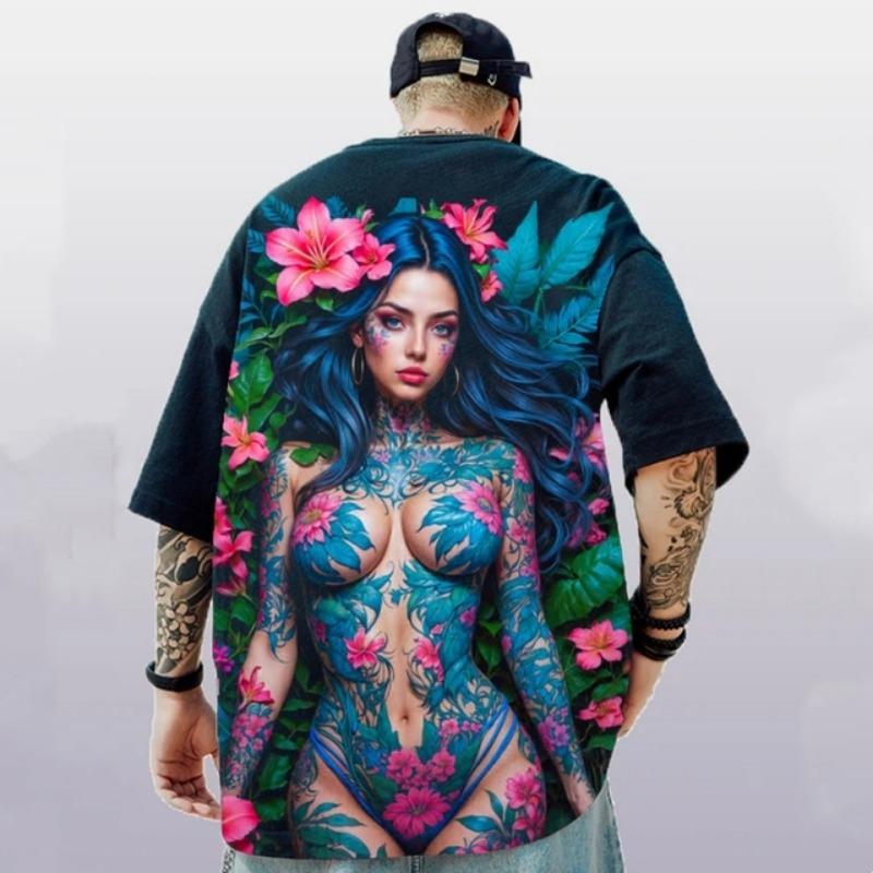 3d Anime Beauty Print Short Sleeve T-Shirt Street Trend Men's T-Shirt Summer Loose Oversized Short Sleeve Quick Dry Tees For Men