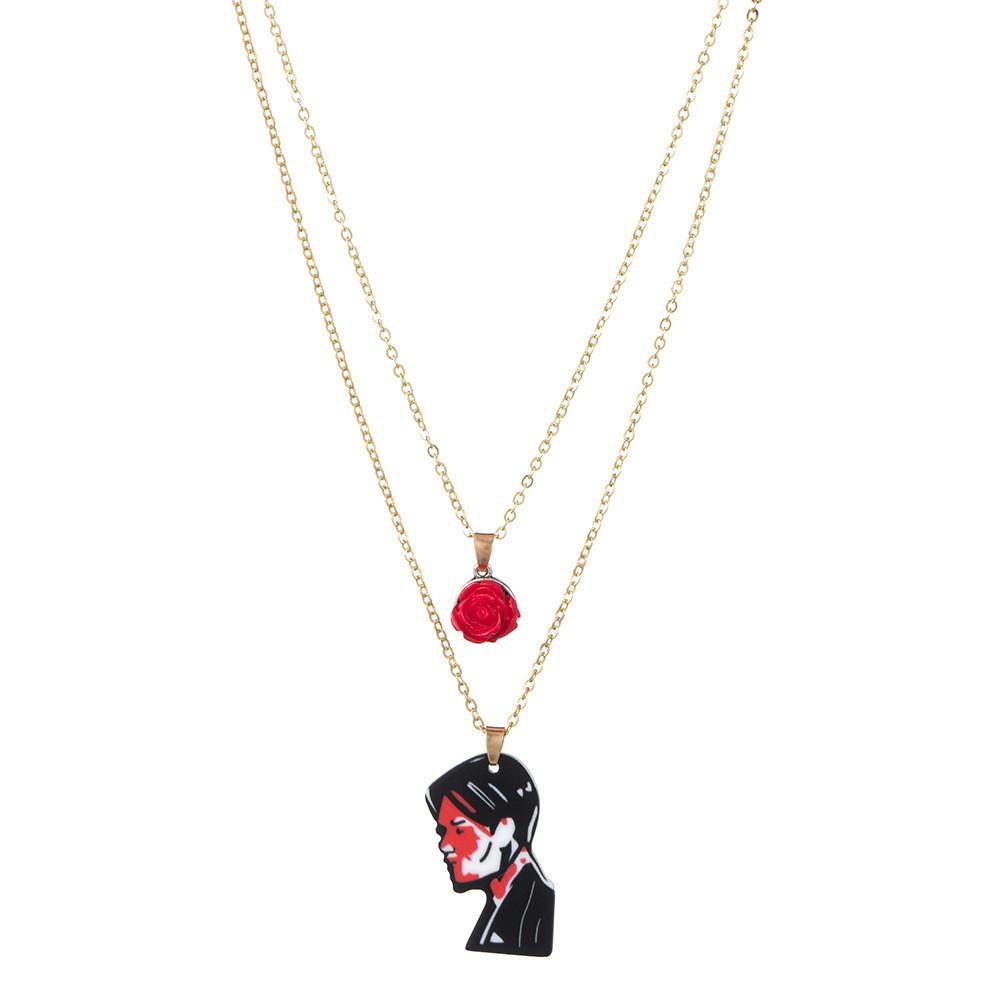 Trendy Geometric Face Pendant Necklace With Elegant Floral Design For Women