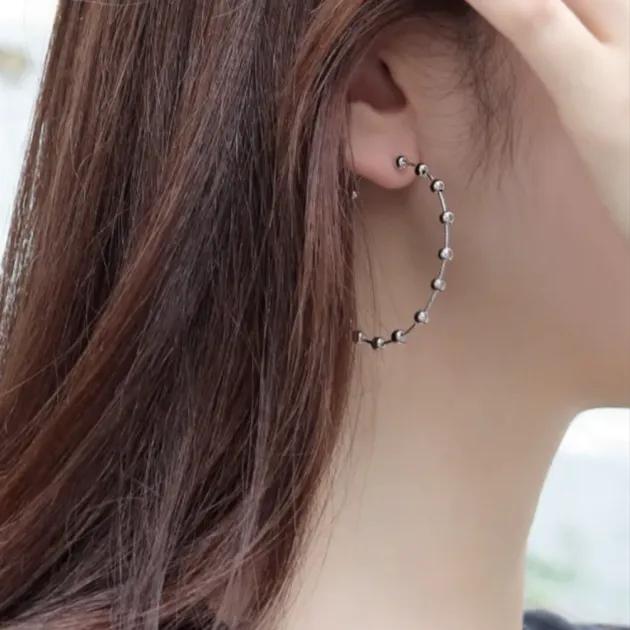 WEEK Big Unique Size Ball Point Thin One-Touch Ring Earrings
