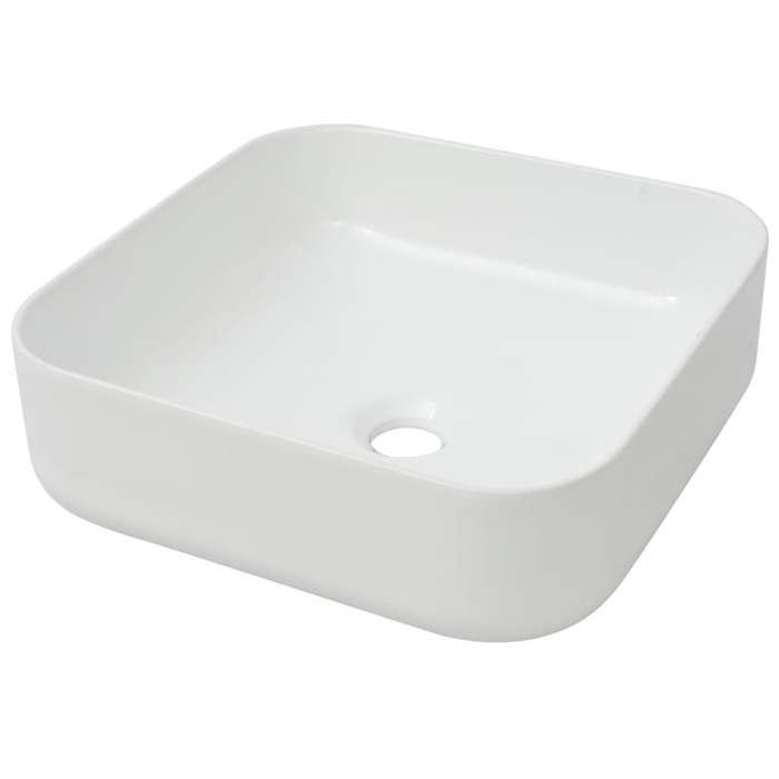 VidaXL Lavabo Carré Céramique Blanc 39x39x13,5 cm Vasque à Poser Salle de Bain 142338
