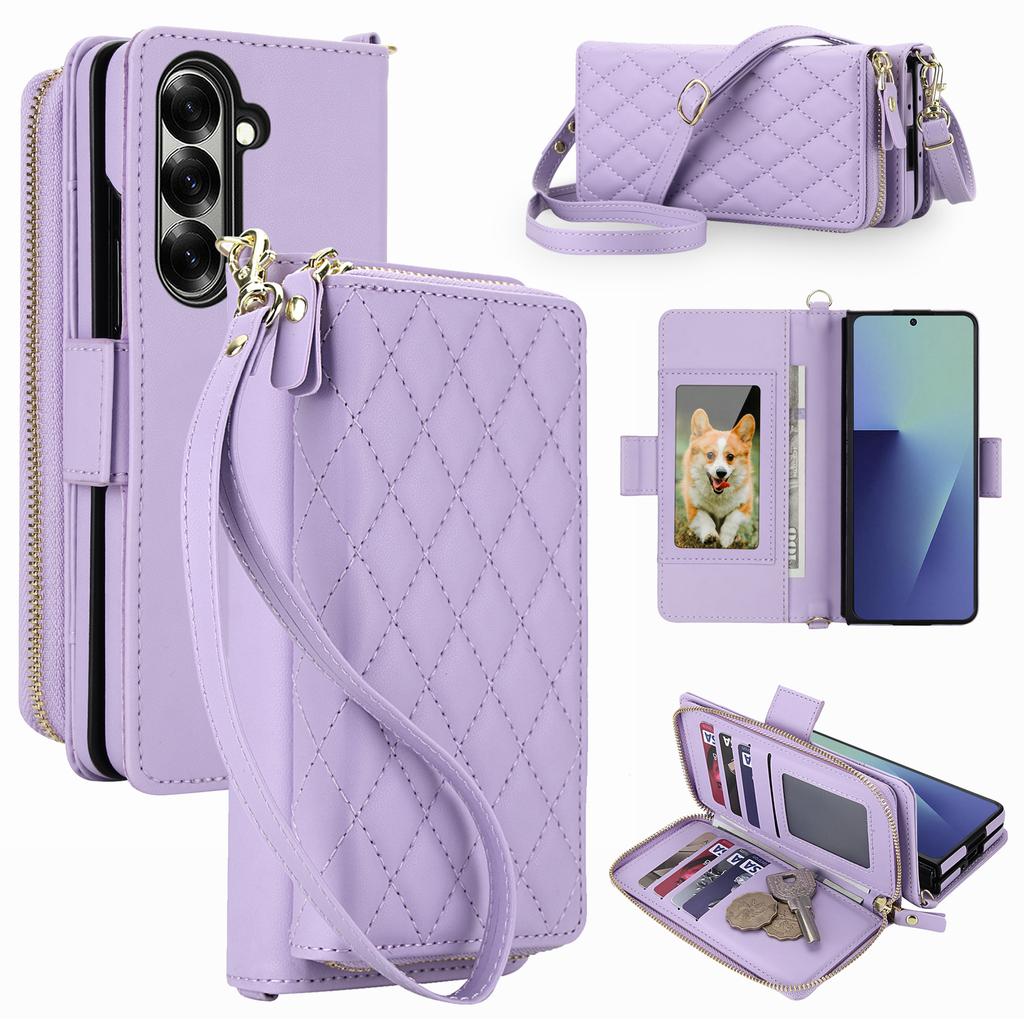 Fashion Elegant Crossbody Wallet Cards Solt Leather Case for Samsung Z Fold 3 4 5 6 7 Book Kickstand Shockproof Skin Feel Cover