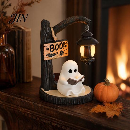 Gothic Witch Halloween Decoration Witch/Ghost LED Lamp, Resin Ornament with Warm Light for Home Decor Decor, Desktop Spooky Night Party Mysterious