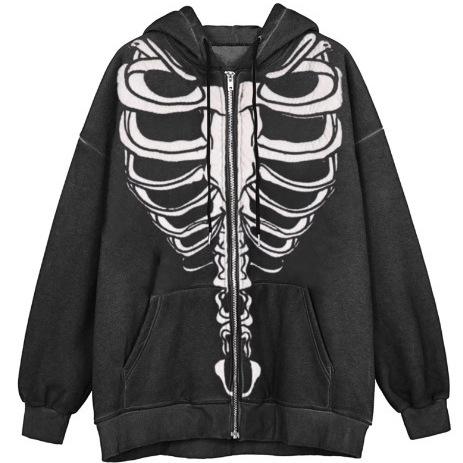 Maglione con zip ruffiano bello celebrità di Internet cardigan con cappuccio scheletro nuovo top stampato giacca