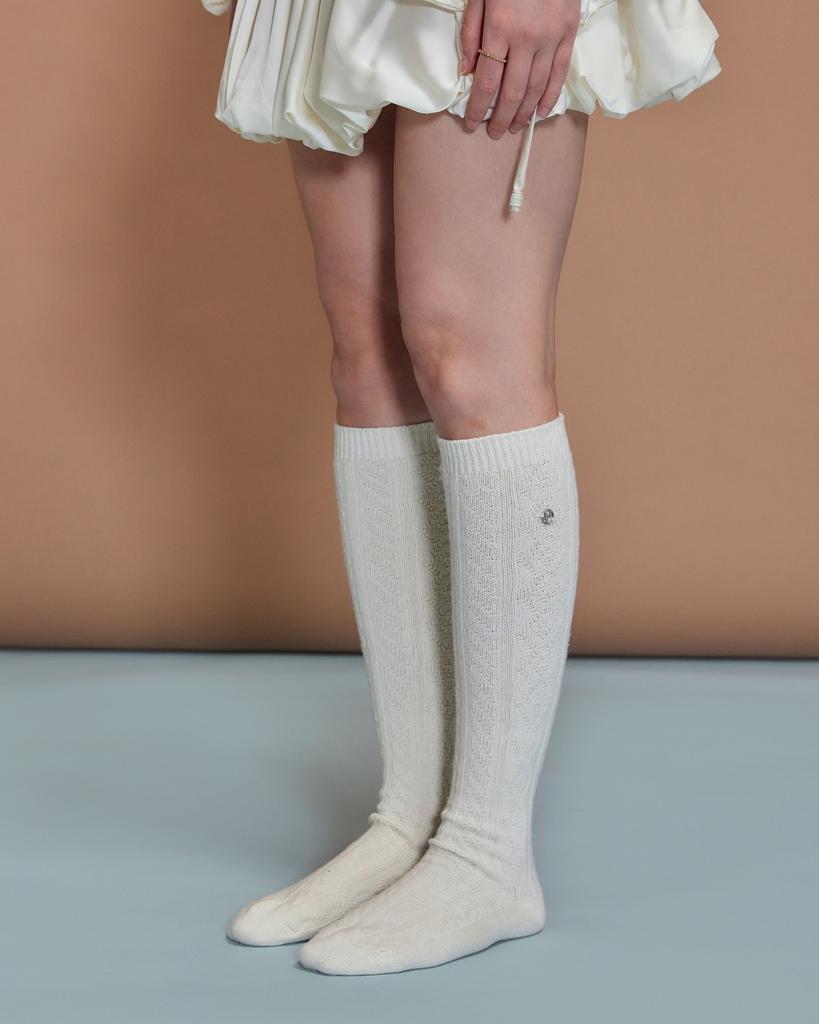 Ojji Knee-High Wool Socks Ivory Ozayfa302I