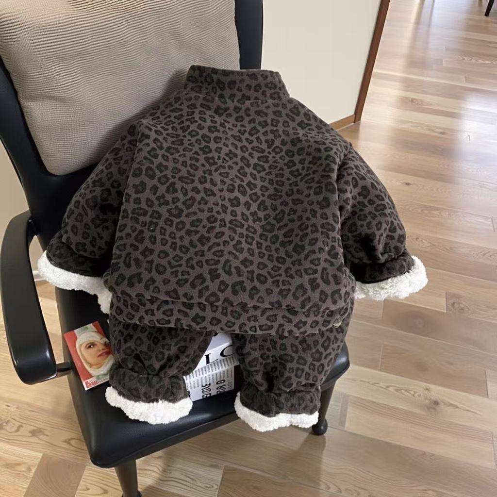 Children's Two Piece Set 2-18Y Boys Girls Winter Plush Set Warm Thick High Collar Coat and Pants Cotton Jacket