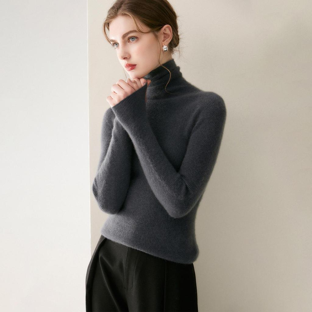 2026 Le Kasha Women's Pure Cashmere Ribbed High Neck Base Layer Top