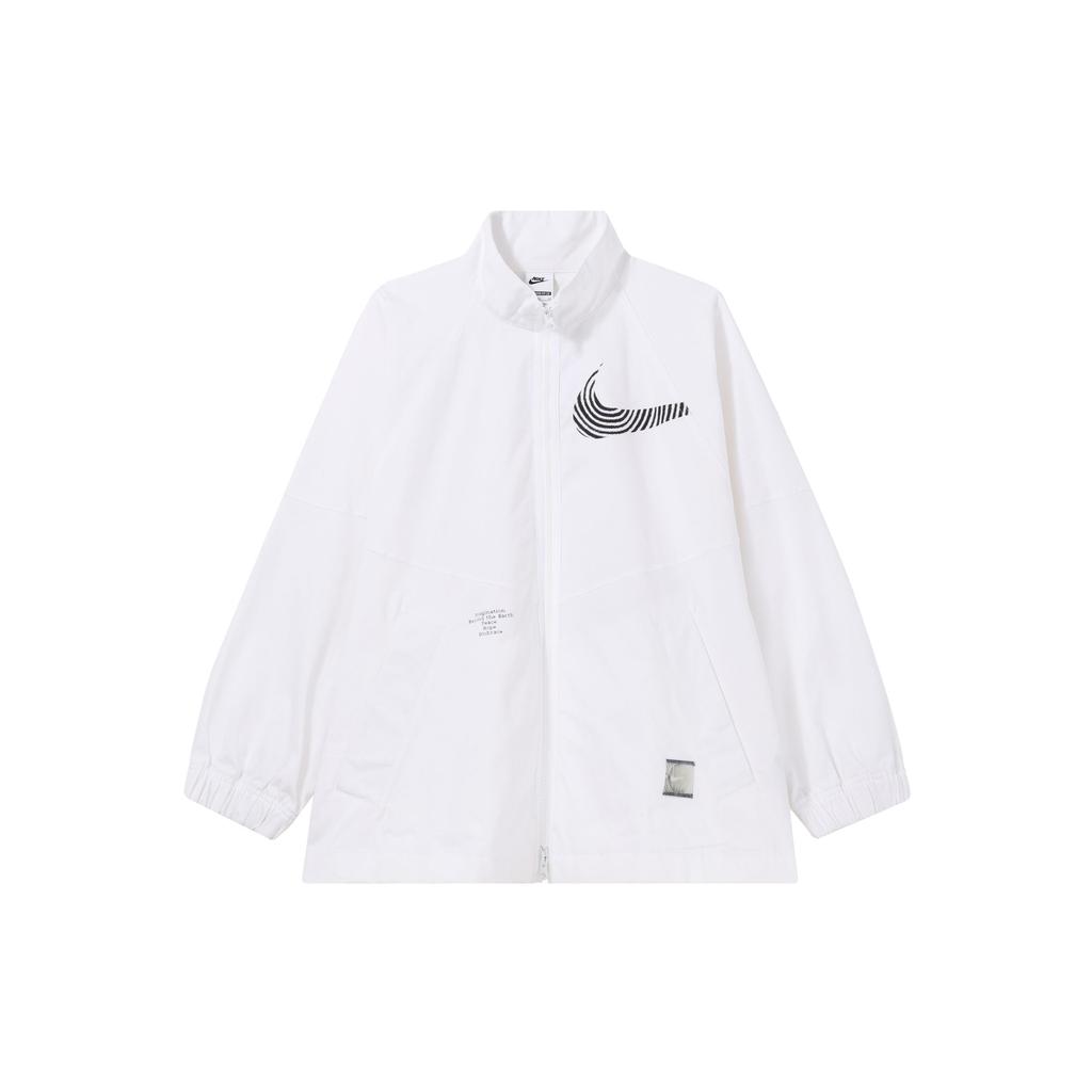 Nike Logo Print Solid Color Long Sleeve Jacket Women jackets White DN1477-100