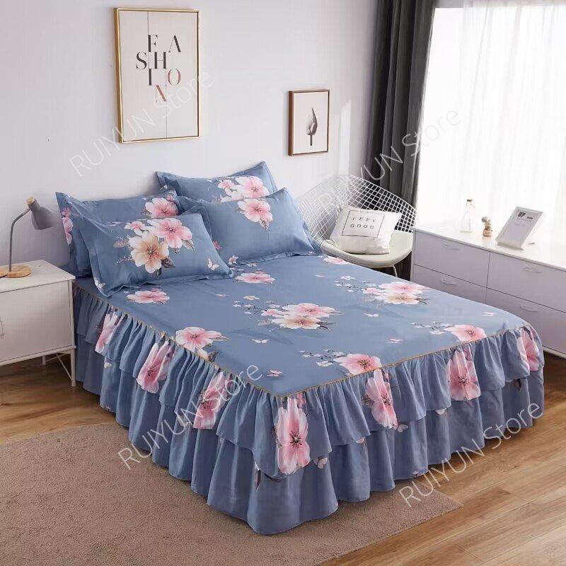 Drucken Weiche Bett Rock Hause Schlafzimmer Doppel Schichten Bett Rock Bettlaken Bett Abdeckung Rock Nicht-slip Matratze Abdeckung Couvre lit Bettdecke