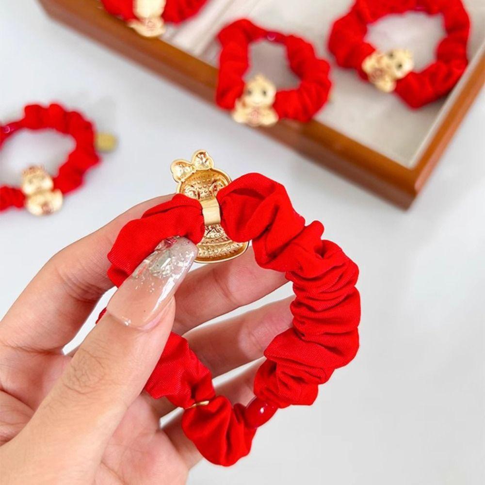 Rhinestone New Year Hair Rope Red Chinese Style Bracelet Elastic Snake Year Hair Ring  Girls