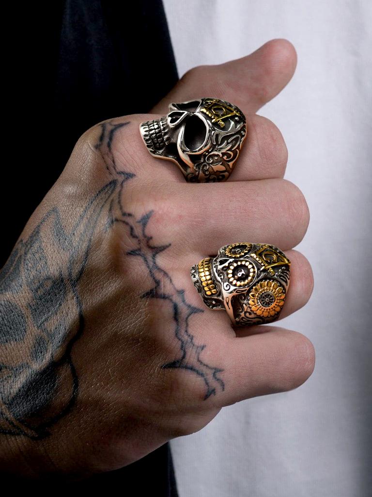Masonic Rings for Men Woman Stainless Steel Size 7-14 Square 3D Skull Signet Rings Freemason Symbol Masonic Jewelry Gift