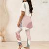 Women Plus Size Two Piece Set Round Neck Short Sleeve Geometric Printed Top And Long Pants