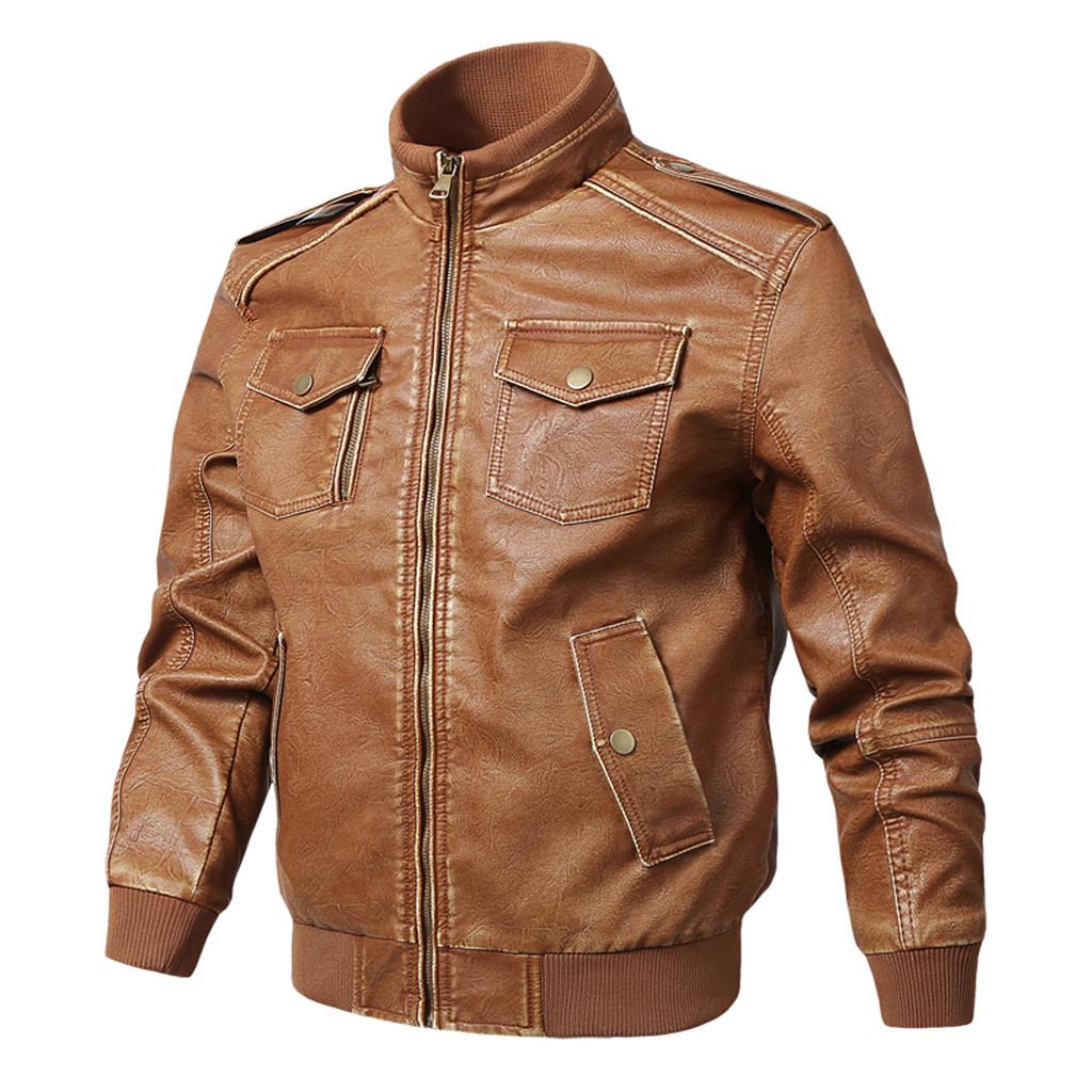 Mens Tactical Jacket,Mens Jacket Pure Color Imitation PU Leather Coat Tops,Faux Fur Coat Men