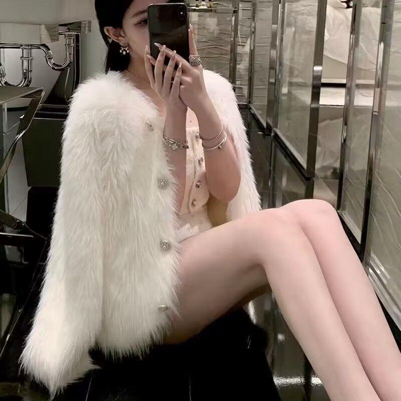 Cozy and Warm Autumn/Winter Short Cardigan with Mink Cashmere and Knit for Women