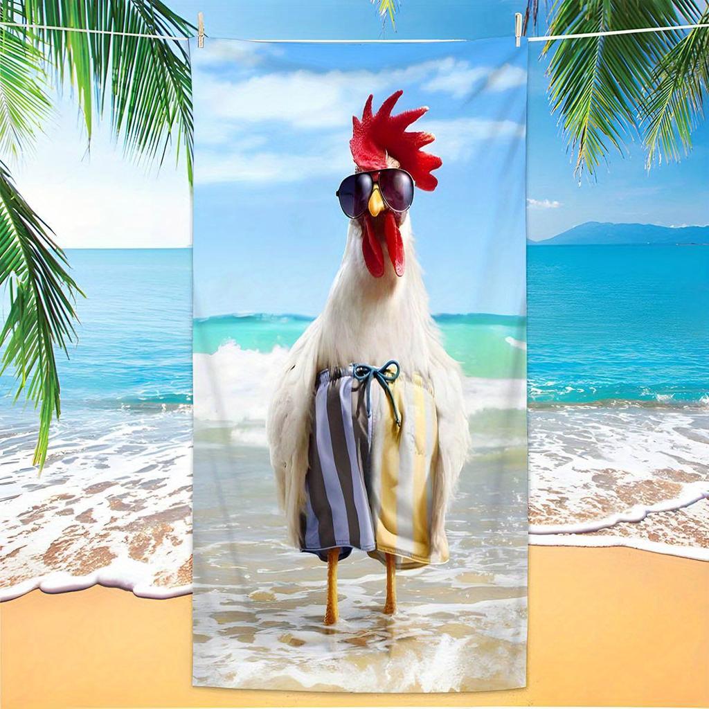 Funny Rooster Print Beach Towel Quick Dry Microfiber Towel Soft Lightweight Absorbent Towel for Summer Beach Pool and Travel Use