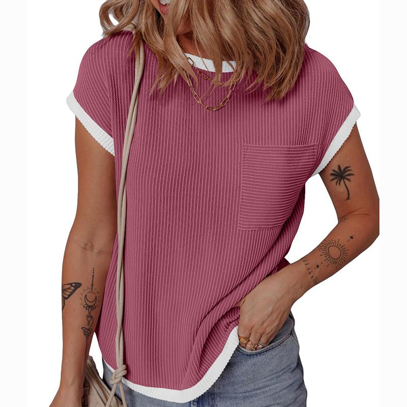 

Женская летняя футболка с коротким рукавом, круглым вырезом, однотонная, пуловер, вязаный топ S