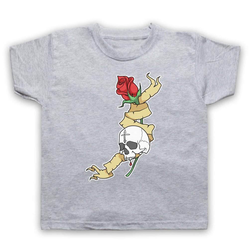 

Skull And Rose Gothic Illustration Horror Pentagram Kids Childs T-Shirt S