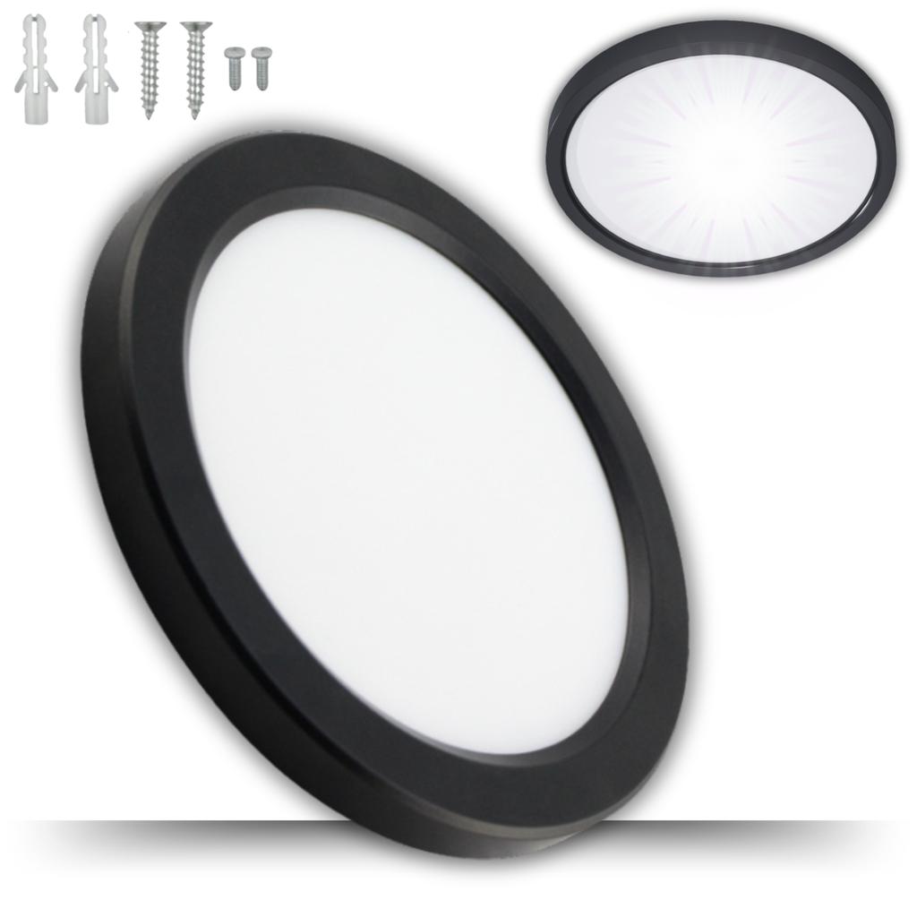 LED ceiling lamp, surface-mounted flat light fixture, 24W, 4000K, black