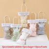 10 Stück/5 Sets Hasenförmiges Handtuchset Enthält 5 Handtücher und 5 Beutel Korallenfleece Souvenirs und Weihnachts- und Geburtstagsfeier Geschenke