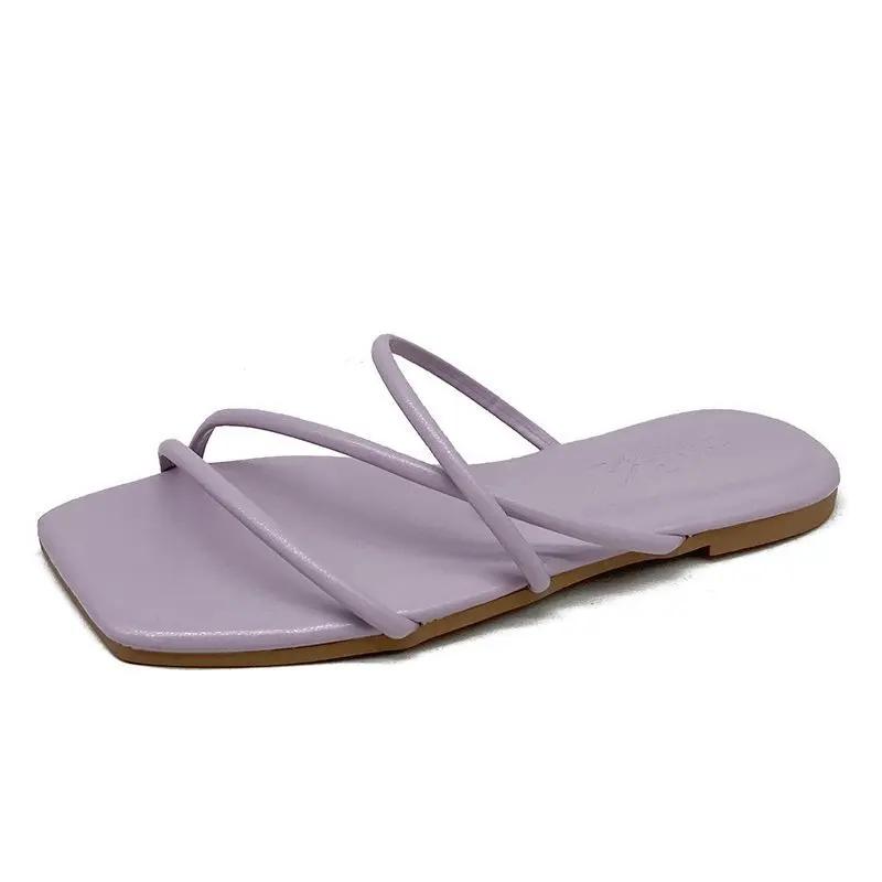 

Модные женские сандалии 2025 Лето Белые сандалии на плоской подошве Роскошные Свадебные Лаконичные Повседневные Свадебные Туфли Ремешок Пляжные Сандалии Римские Шлепанцы 42 фиолетовый