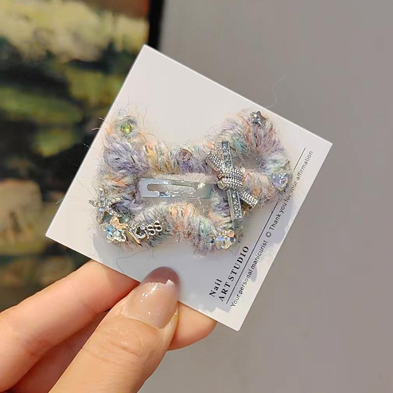 Korean-Style Rhinestone Bow Hair Clip for Dogs: Sparkling Yarn Bobby Pin & Snap Clip Hair Accessory