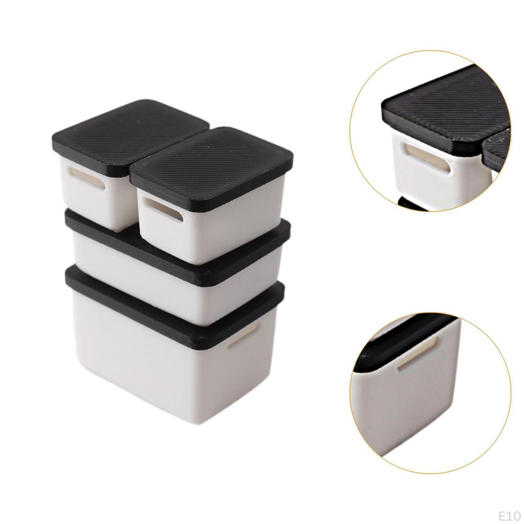 4 Pieces 1/12 Dollhouse Storage Box Doll House Accessories 1: 12 Scale Decor for Bedroom
