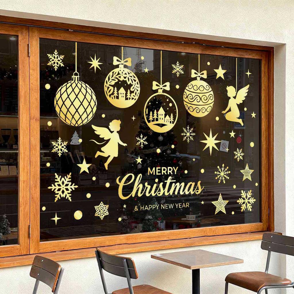 Christmas Ball Angel Static Electricity Glass Window Christmas Holiday Display Window Sliding Door Decorative Window Sticker