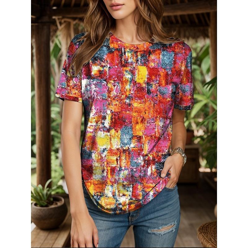 Sommer Damen Print T-Shirt V-Ausschnitt Kurzarm Oberteile Tees Freizeitkleidung Mehrere Stile und Größen zur Auswahl