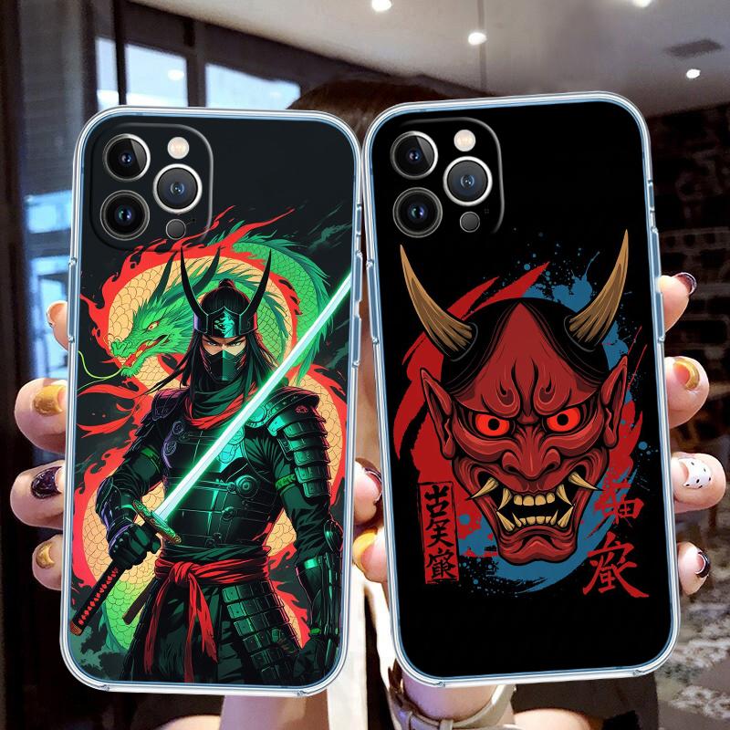 LO55 Japan Samurai Mask Soft Shell Transparent Phone Case for Samsung Galaxy A04 A04S A14 A23 A34 A54 M23 M33 M52 M53