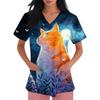 Women's V-neck Printed Short-sleeved Work Clothes With Side-slit Pockets And Uniforms