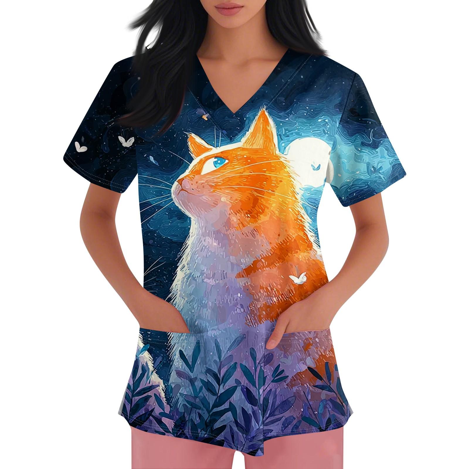 

Женская рабочая одежда с V-образным вырезом, принтом и короткими рукавами, с боковыми карманами и униформа M оранжевый