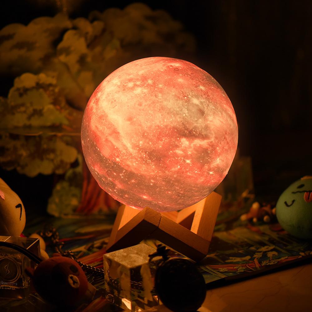 3D Moon Lamp with USB Charging, Remote Control, and Painted Planet Design - Creative Starry Sky Night Light Table Lamp.