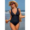 CHARMLEAKS One Piece Swimsuit Women Shoulder Straps Wavy Edge V Collar Bathing Suit Sexy Monokini Swimwear S-XL