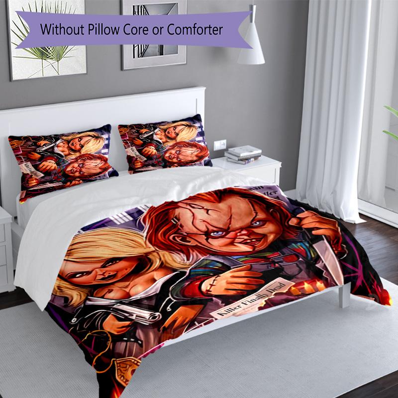 3pcs Chucky pattern bedding set duvet cover set includes duvet cover &pillowcases, perfect all season bedroom decoration & gift