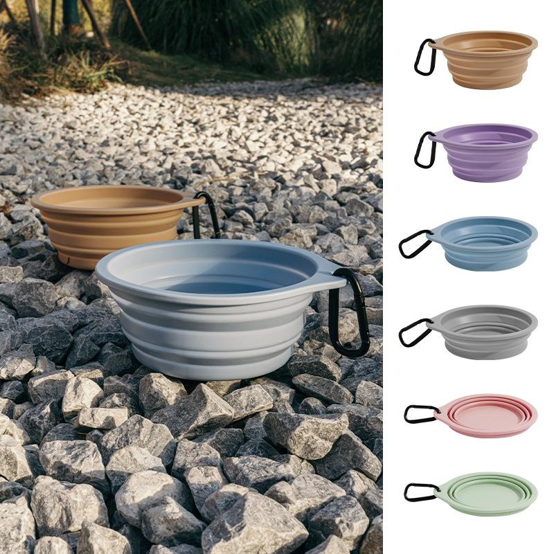 

Food grade silicone folding bowl accompanying eating utensils dog portable drinking bowl food basin pet going out cat dog camping bowl distant mountain gray