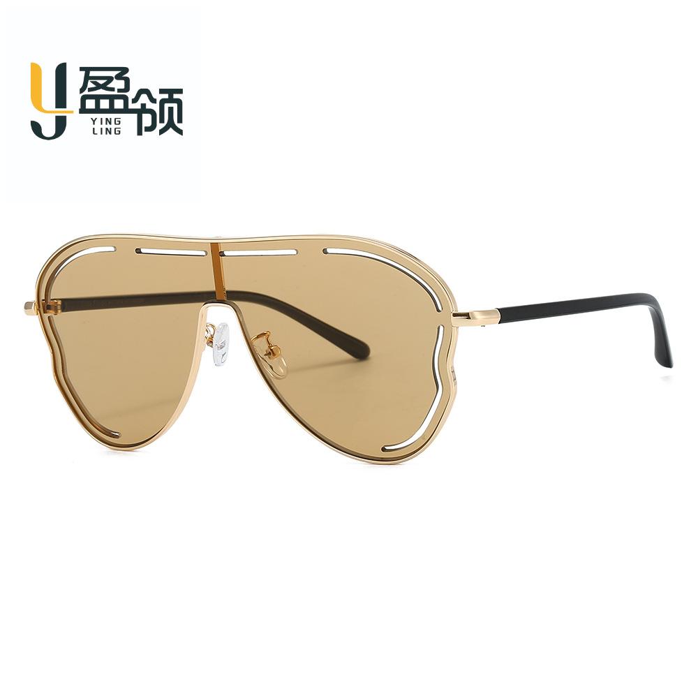 Funny oversized hollow sunglasses women high quality beach sunscreen glasses metal Internet celebrity sunglasses