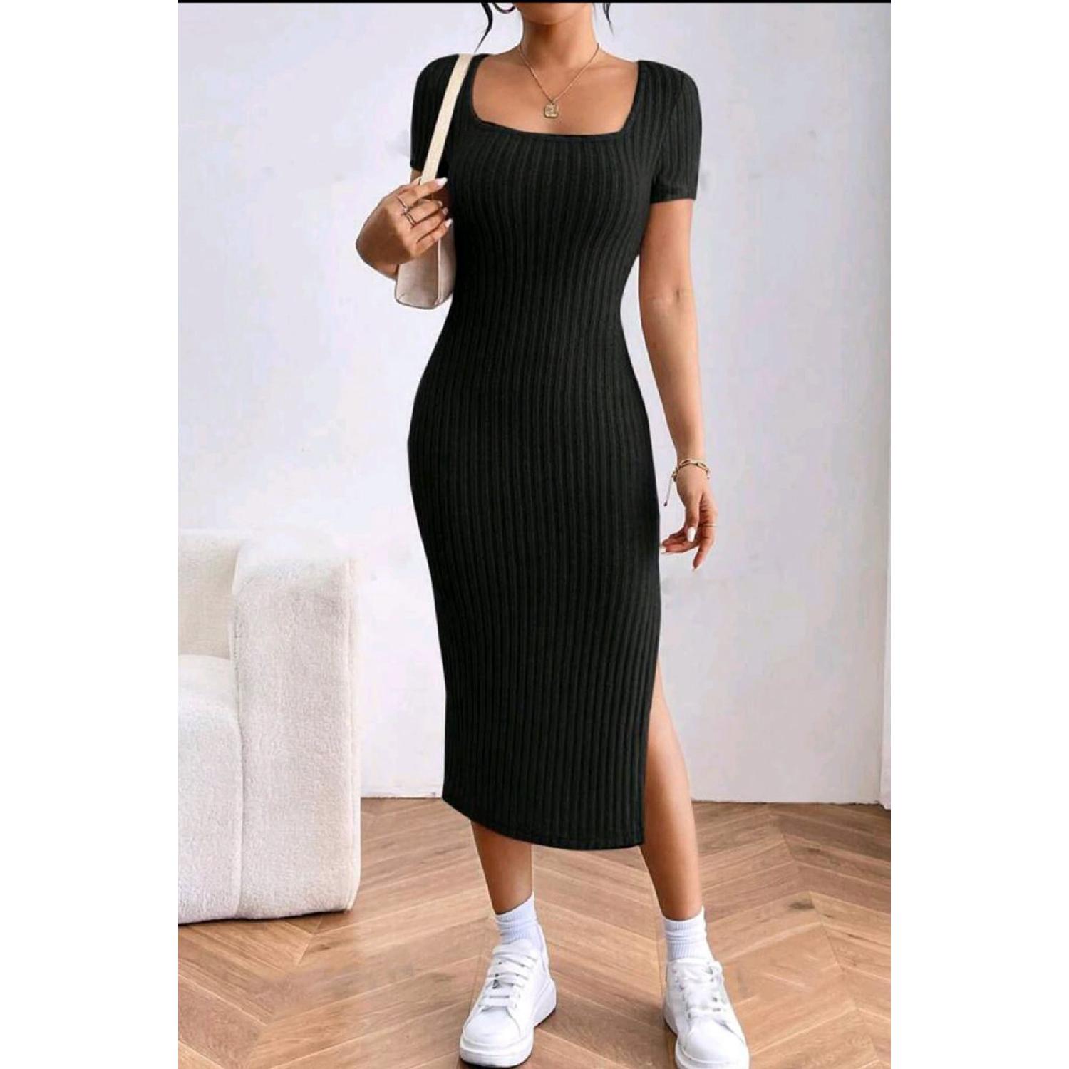 

Женское летнее трендовое вельветовое платье с разрезом и U-образным вырезом S