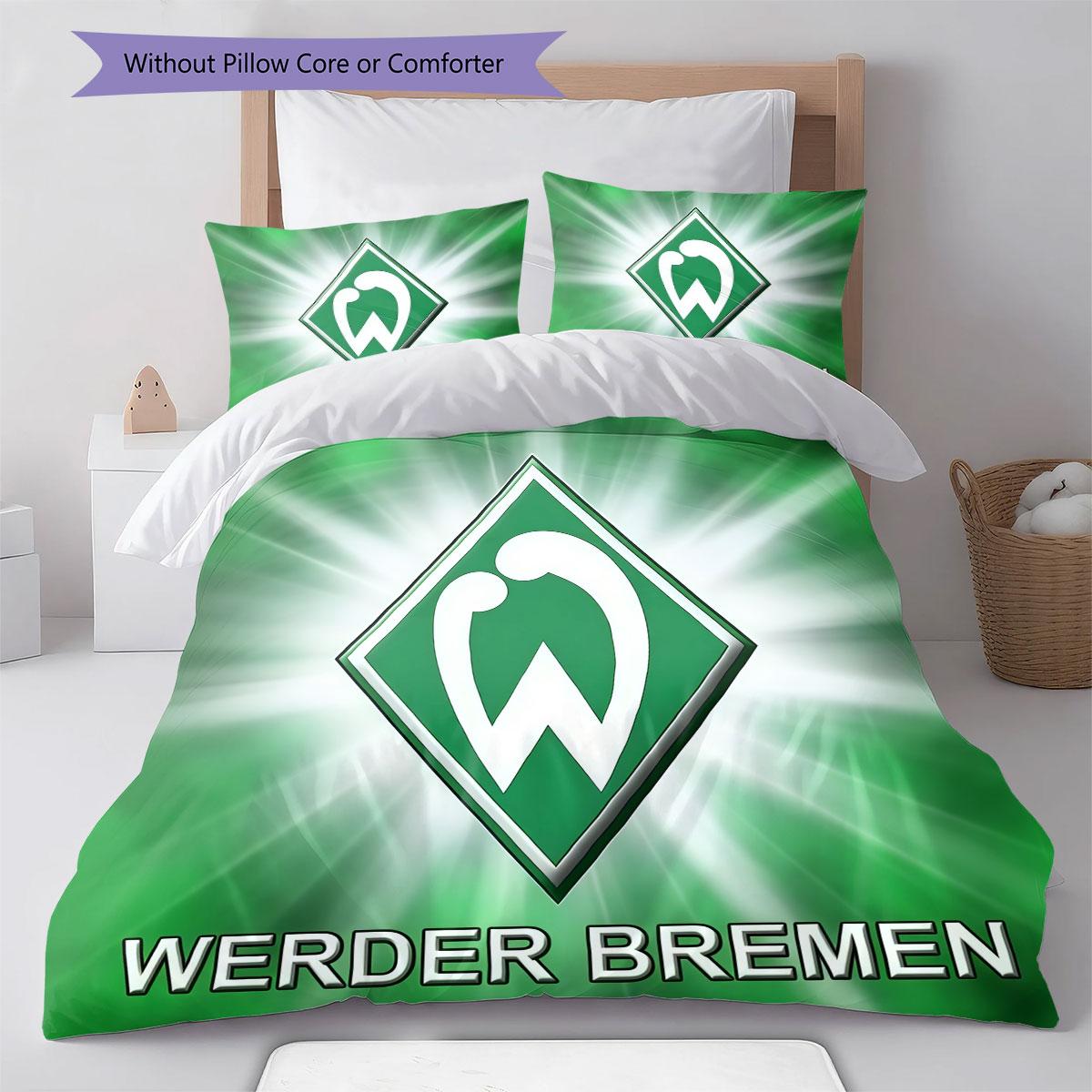 Werder Bremen Logo Bettwäsche Steppdecke Set Bettbezug Kissenbezug Heimdekoration Geburtstagsgeschenk (1 Bettbezug + 2 Kissenbezüge, ohne Füllung) 135x200cm blue