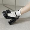 Vintage høye hæler Mary Jane Sko for kvinner 2024 Lakklær Plattform Pumps Dame Perler Kjede tykk-hælte sko Dame