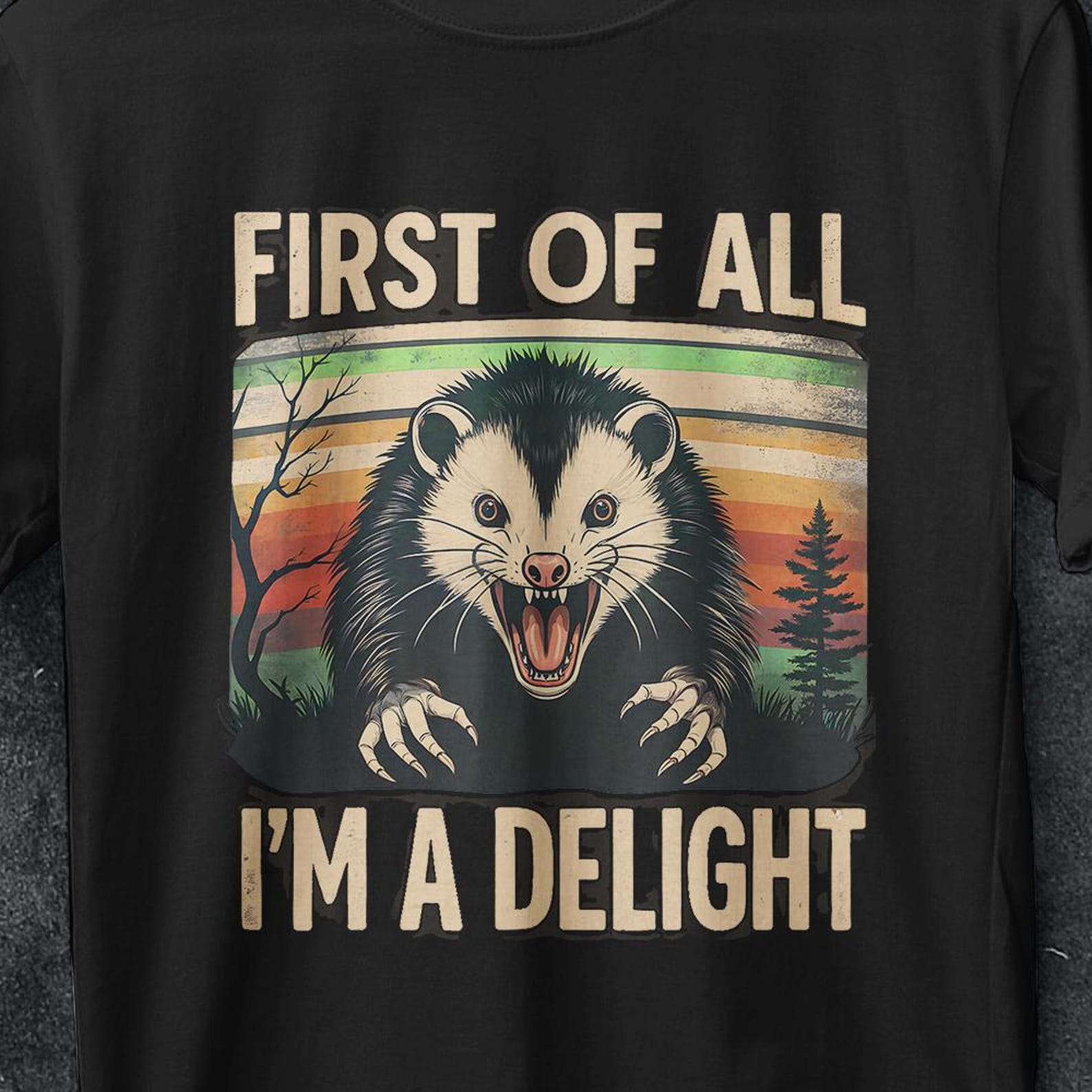 First of All I m a Delight, Trendy Shirt, Funny Raccoon shirt, Sarcastic Shirt, crazy t shirt, Sarcasm Shirt, Funny shirt, Raccoon t shirt XL