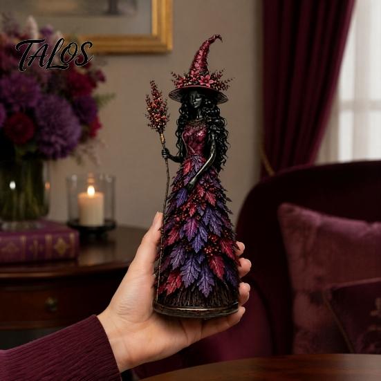 Halloween Party Table Decorations Autumn Witch Figurine, Desktop Decoration, Seasonal Resin Statue with Indoor Fall Home Accessories Leaf Gown